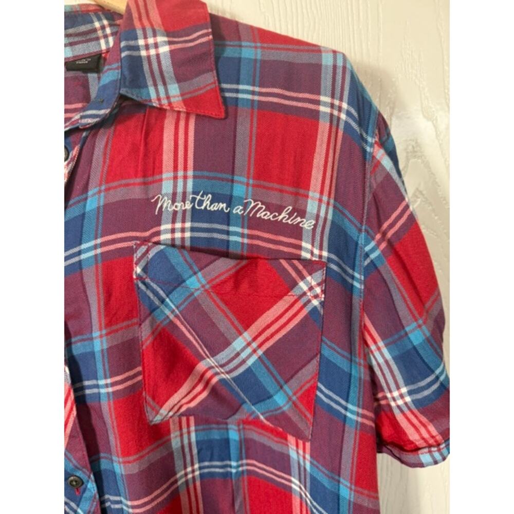 Harley-Davidson red plaid short-sleeve button-up shirt patches embroidered XL - Picture 4 of 7